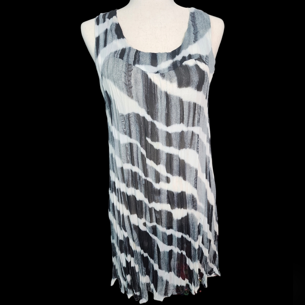 Hayley Matthews Accordion Pleat Zebra Striped Sheer Dress